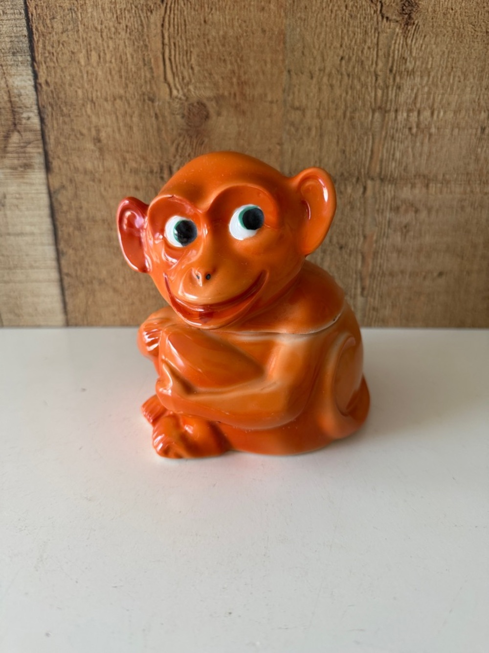 Vintage 1940’s Hand Painted Orange Ceramic Monkey Sugar Bowl 🐵🐒